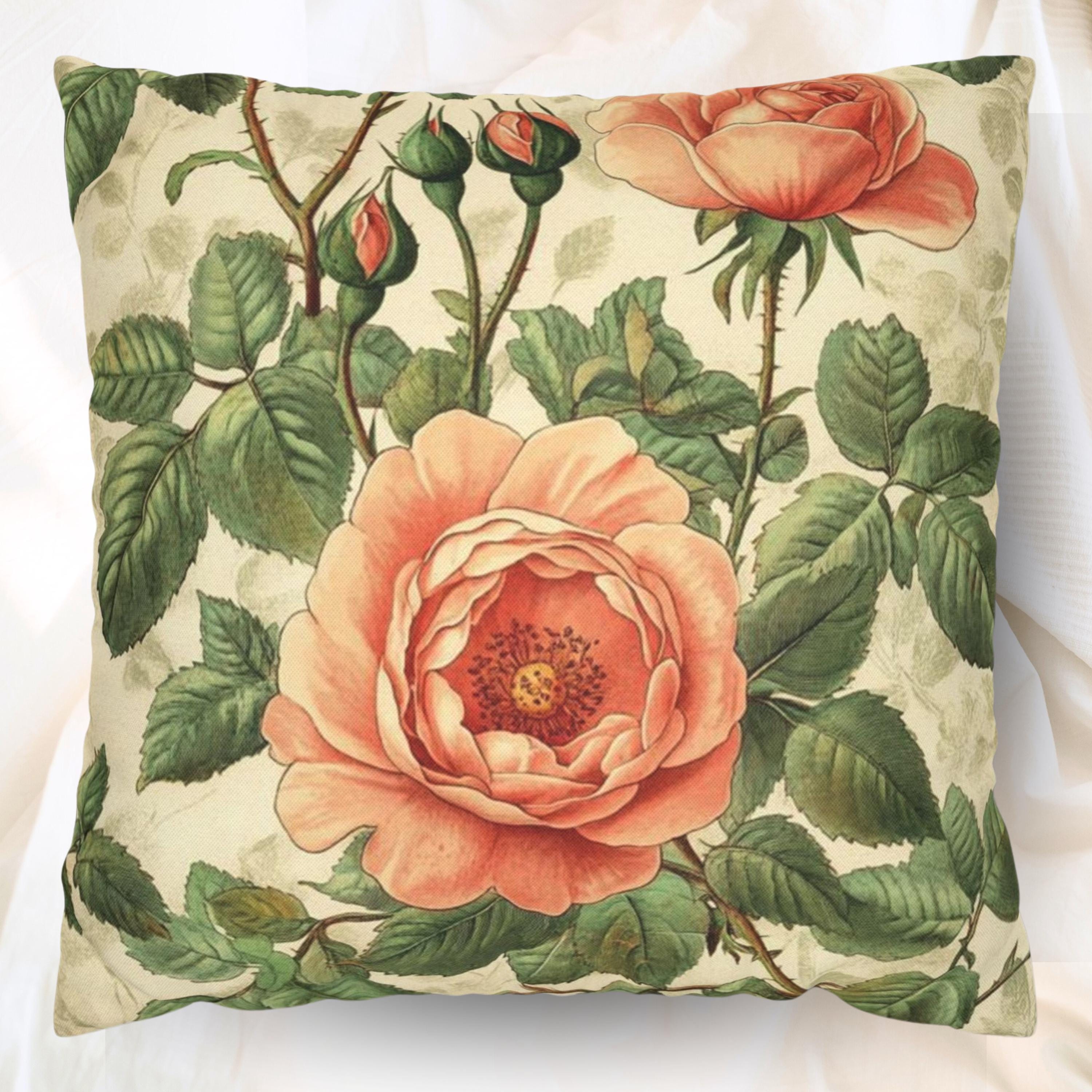 William Morris Rose Pillow, Art Nouveau Floral Pillow Cover for Sofa or Bed, Vintage William Morris Style Cushion, Botanical Throw Pillow