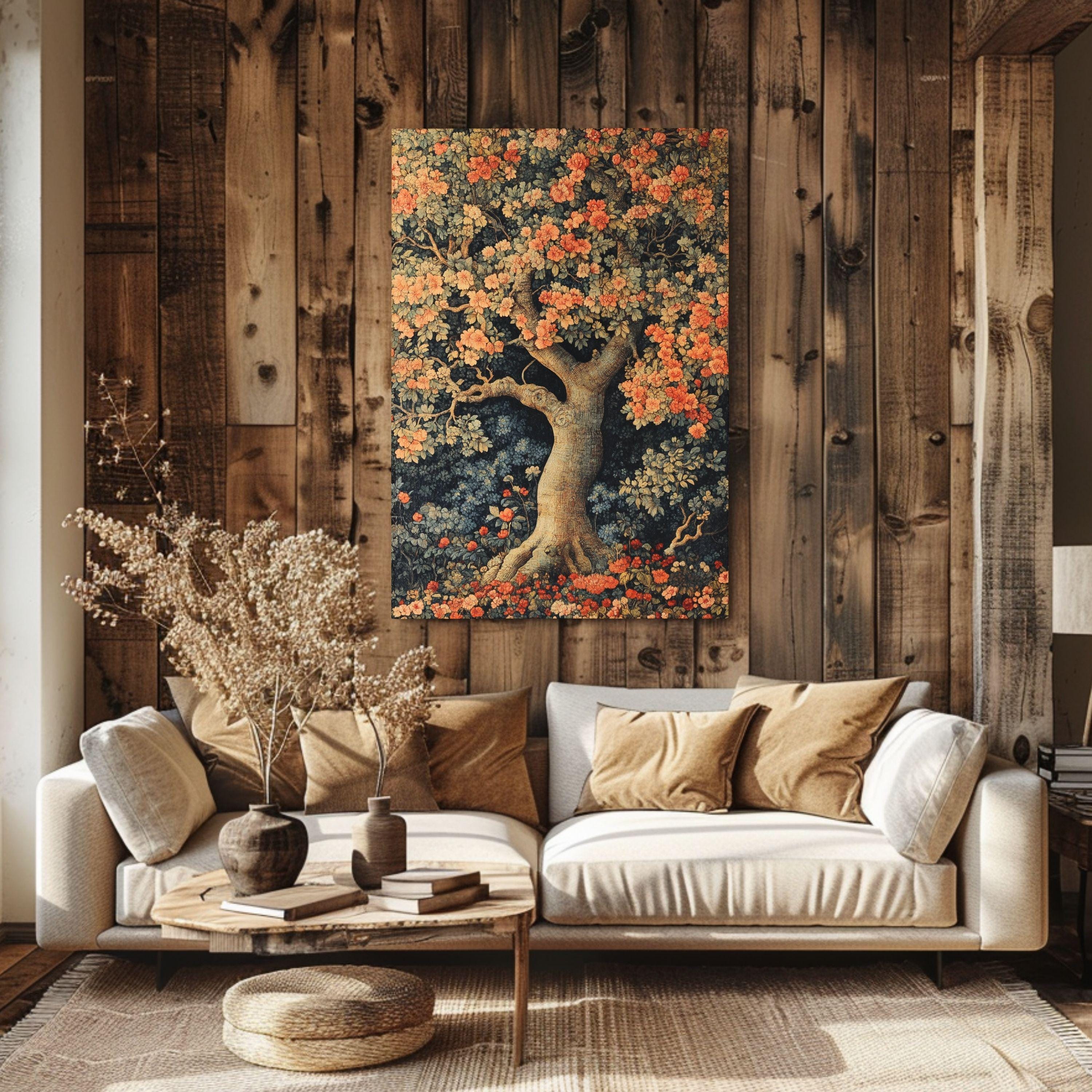 Rustic Woodland Canvas, William Morris Style Decor, Autumn Forest Canvas Wall Art, Vintage Botanical Art, Elegant Seasonal Canvas Print