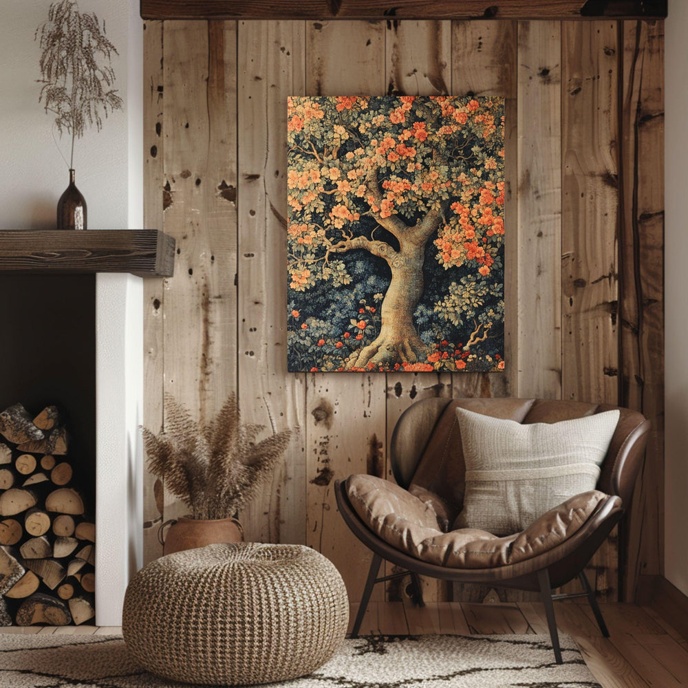 Rustic Woodland Canvas, William Morris Style Decor, Autumn Forest Canvas Wall Art, Vintage Botanical Art, Elegant Seasonal Canvas Print