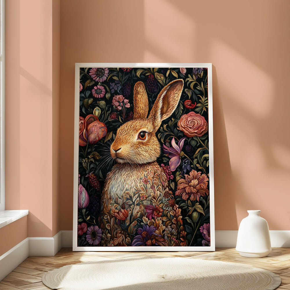 Floral Bunny Wall Art, William Morris Rabbit Canvas, Cottagecore Animal Print, Botanical Nature Decor, Gift for Rabbit Lovers