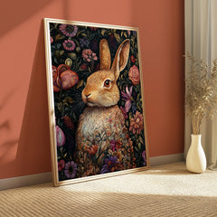 Floral Bunny Wall Art, William Morris Rabbit Canvas, Cottagecore Animal Print, Botanical Nature Decor, Gift for Rabbit Lovers