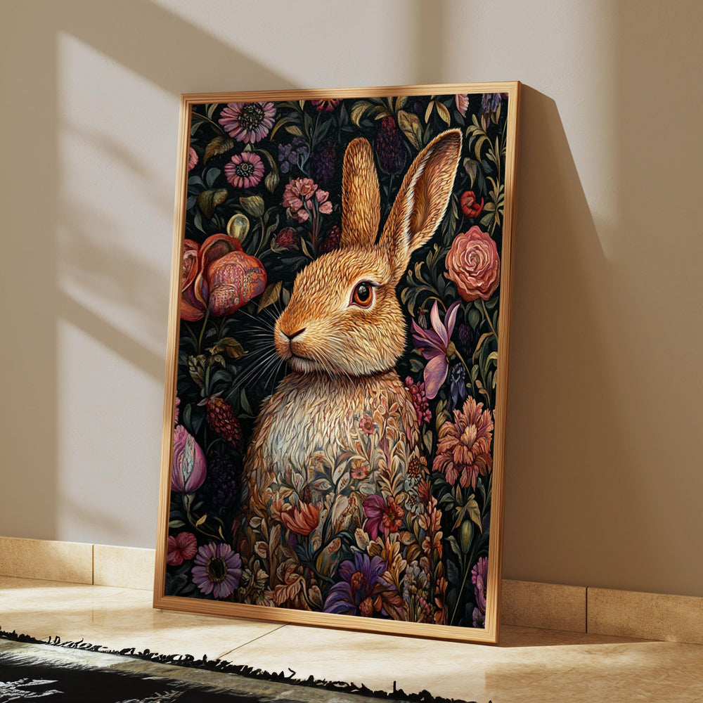 Floral Bunny Wall Art, William Morris Rabbit Canvas, Cottagecore Animal Print, Botanical Nature Decor, Gift for Rabbit Lovers