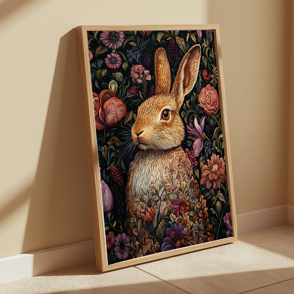 Floral Bunny Wall Art, William Morris Rabbit Canvas, Cottagecore Animal Print, Botanical Nature Decor, Gift for Rabbit Lovers