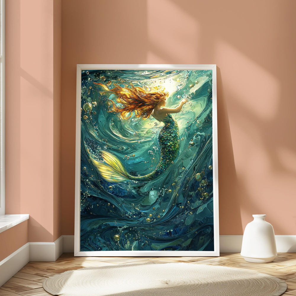 Underwater Mermaid Wall Art, Fantasy Ocean Canvas, Enchanted Sea Decor, Mystical Mermaid Poster, Gift for Mermaid and Ocean Lovers