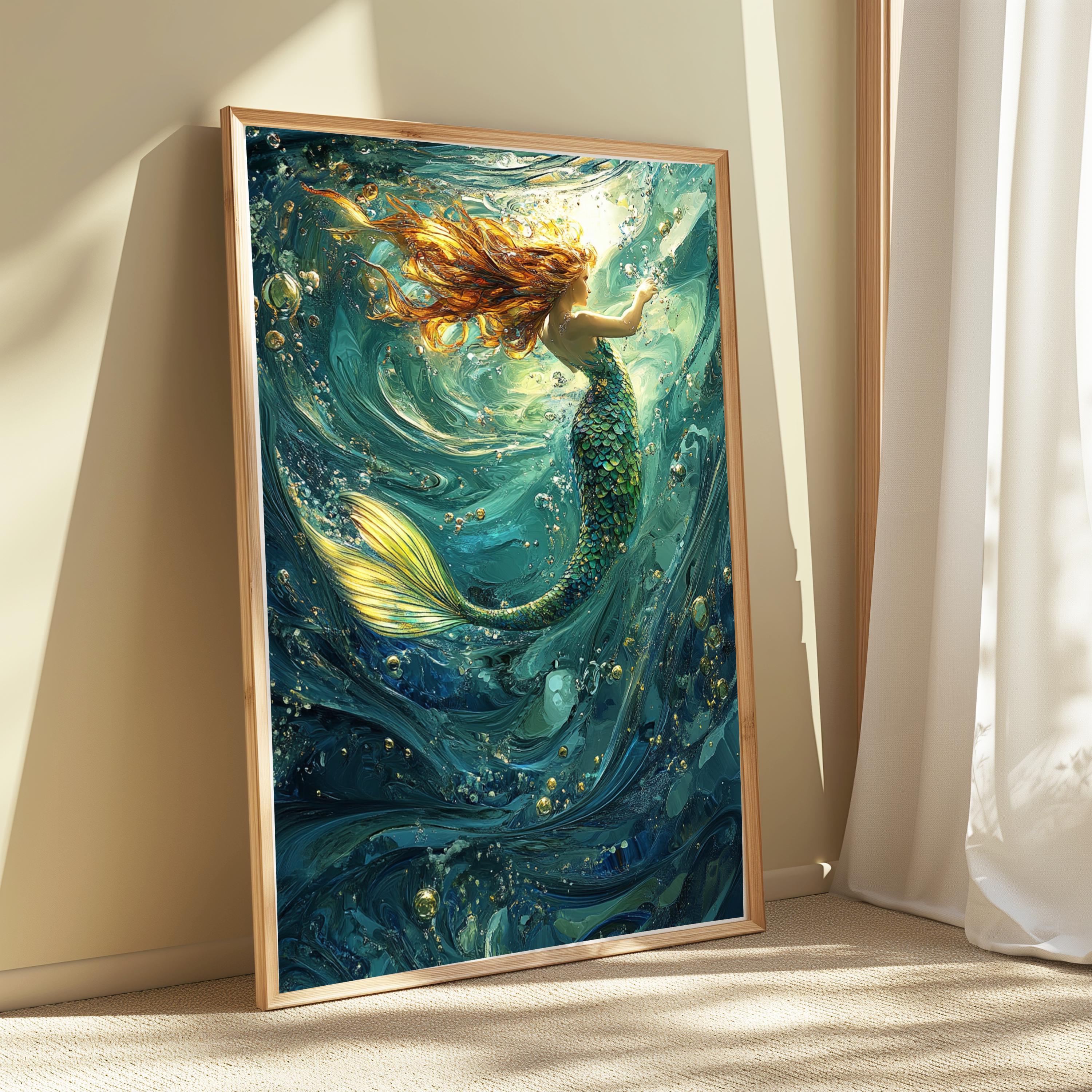 Underwater Mermaid Wall Art, Fantasy Ocean Canvas, Enchanted Sea Decor, Mystical Mermaid Poster, Gift for Mermaid and Ocean Lovers