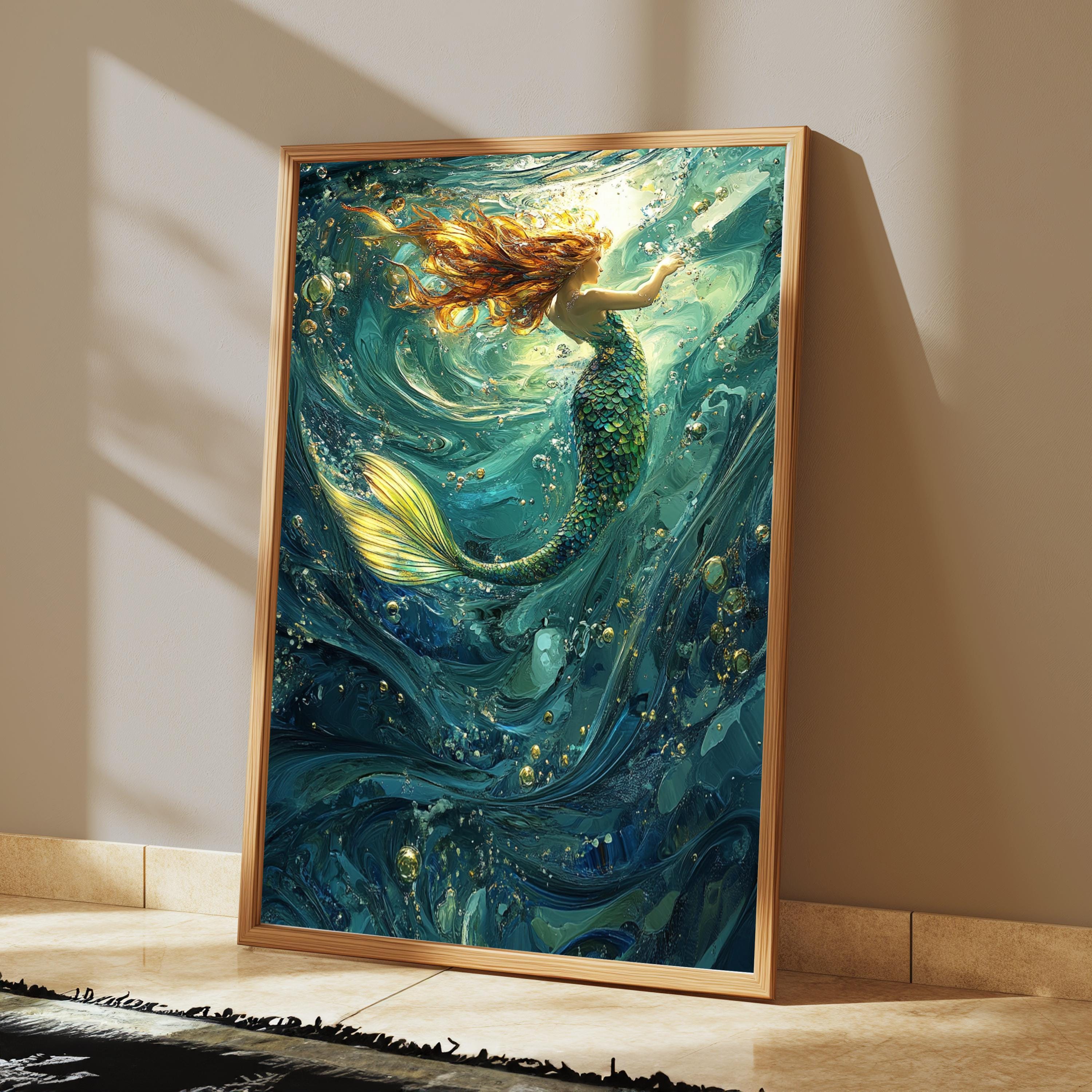 Underwater Mermaid Wall Art, Fantasy Ocean Canvas, Enchanted Sea Decor, Mystical Mermaid Poster, Gift for Mermaid and Ocean Lovers