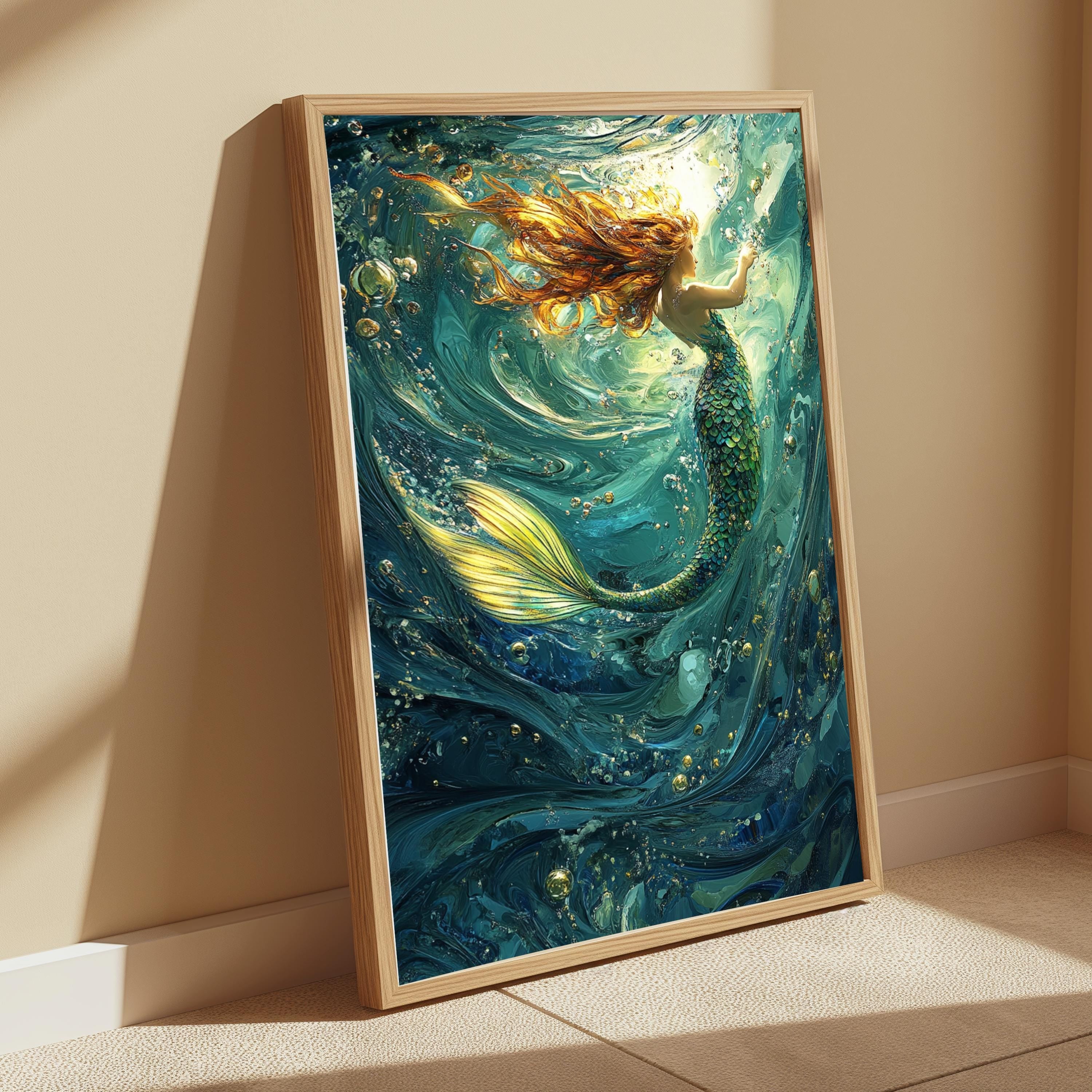 Underwater Mermaid Wall Art, Fantasy Ocean Canvas, Enchanted Sea Decor, Mystical Mermaid Poster, Gift for Mermaid and Ocean Lovers
