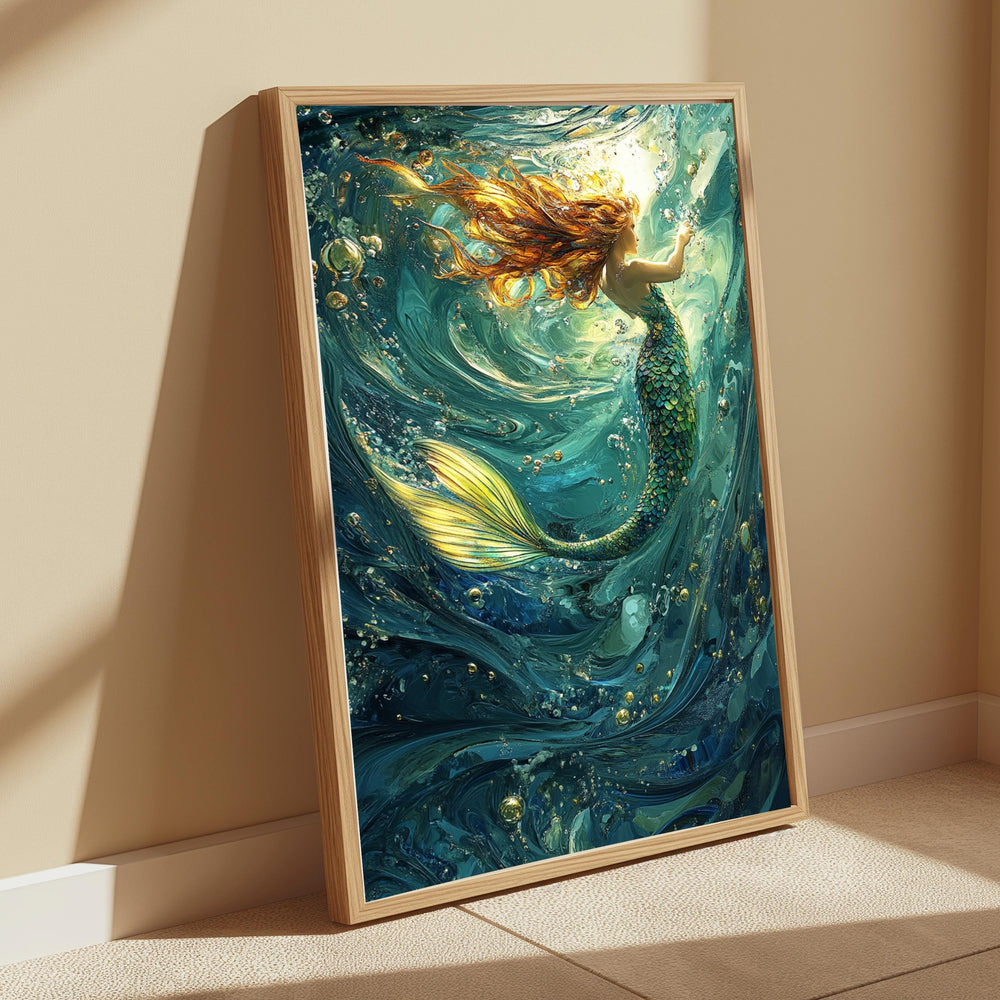 Underwater Mermaid Wall Art, Fantasy Ocean Canvas, Enchanted Sea Decor, Mystical Mermaid Poster, Gift for Mermaid and Ocean Lovers