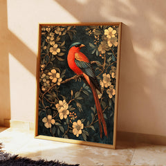 Floral Bird Wall Art, William Morris Inspired Canvas, Vintage Botanical Bird Print, Cottagecore Nature Decor, Gift for Bird Lovers