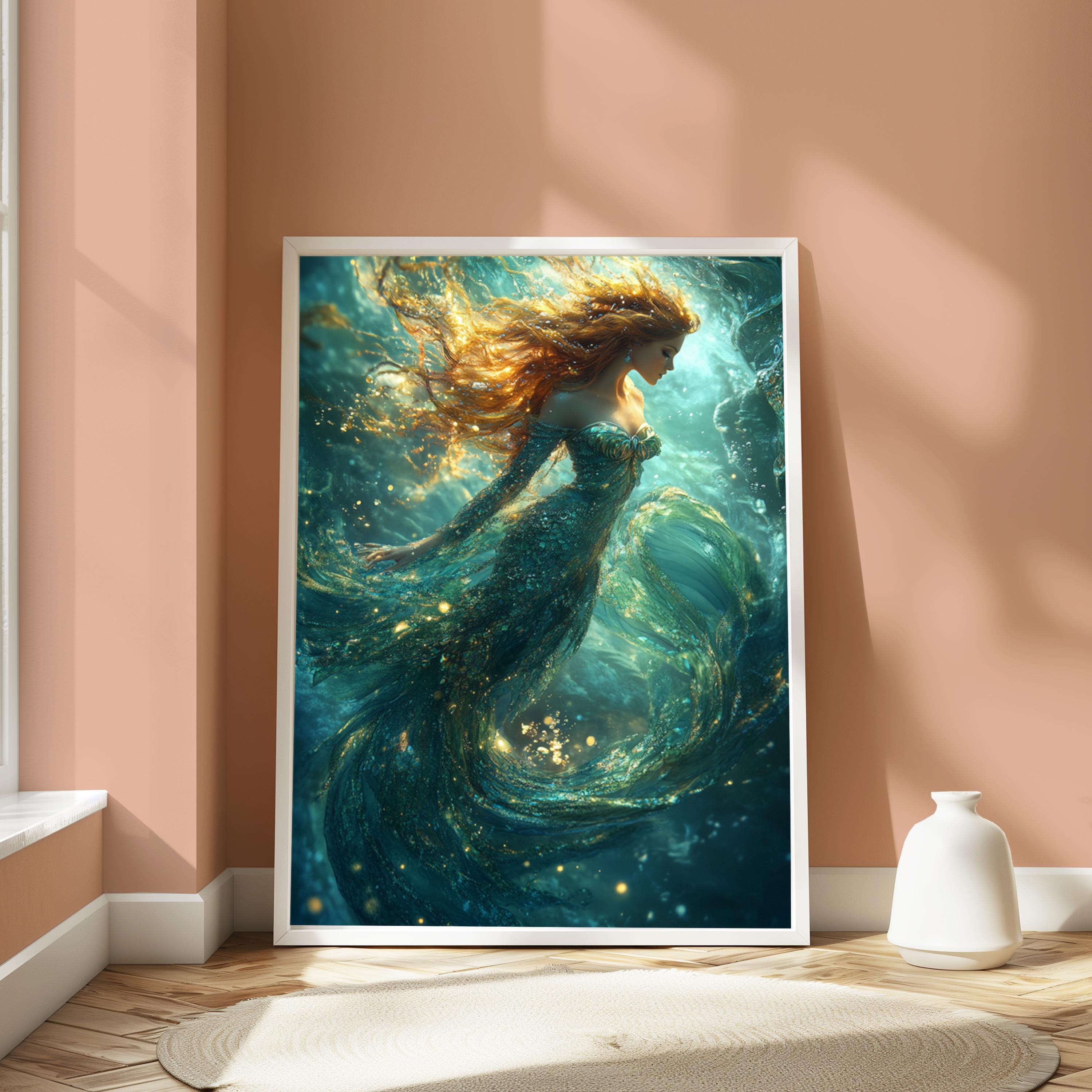 Underwater Mermaid Wall Art, Elegant Fantasy Canvas, Mystical Ocean Scene Decor, Magical Home Accent, Gift for Mermaid and Ocean Lovers