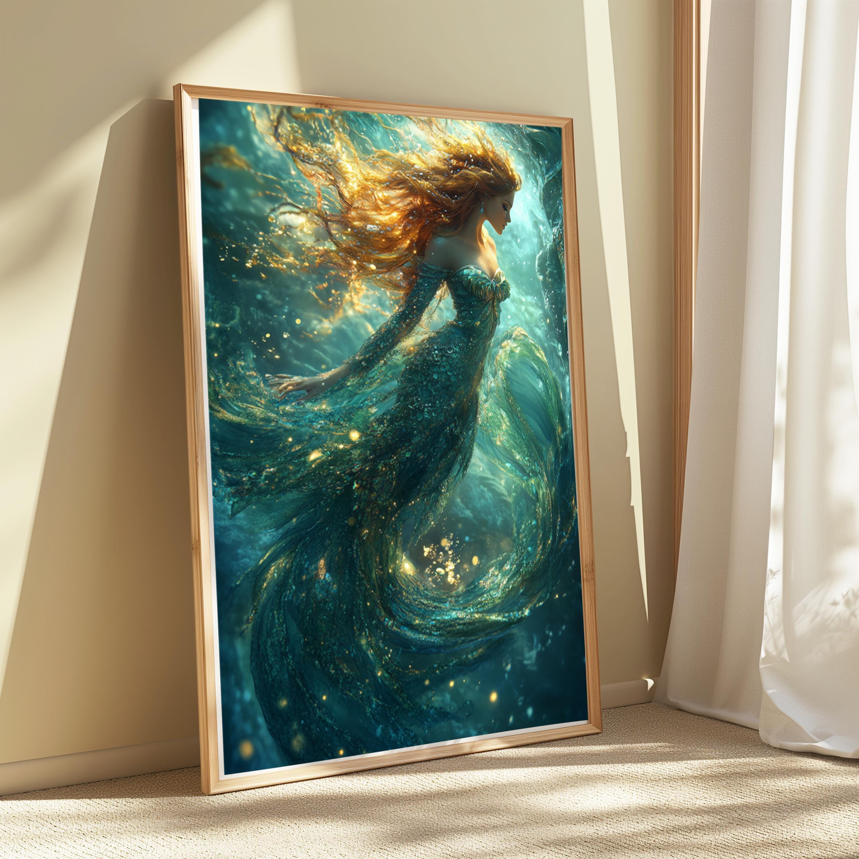 Underwater Mermaid Wall Art, Elegant Fantasy Canvas, Mystical Ocean Scene Decor, Magical Home Accent, Gift for Mermaid and Ocean Lovers