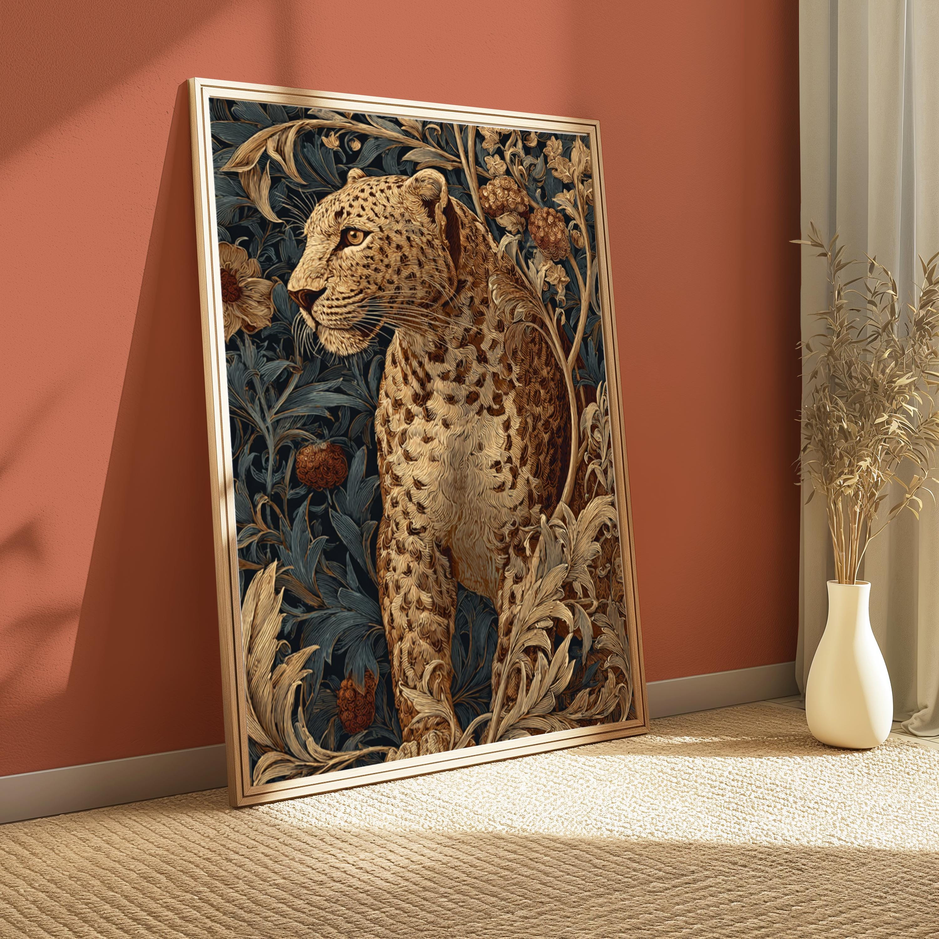 Leopard in Jungle Wall Art, Vintage Botanical Canvas, Tropical Safari Animal Decor, Elegant Home Accent, Gift for Wildlife Lovers