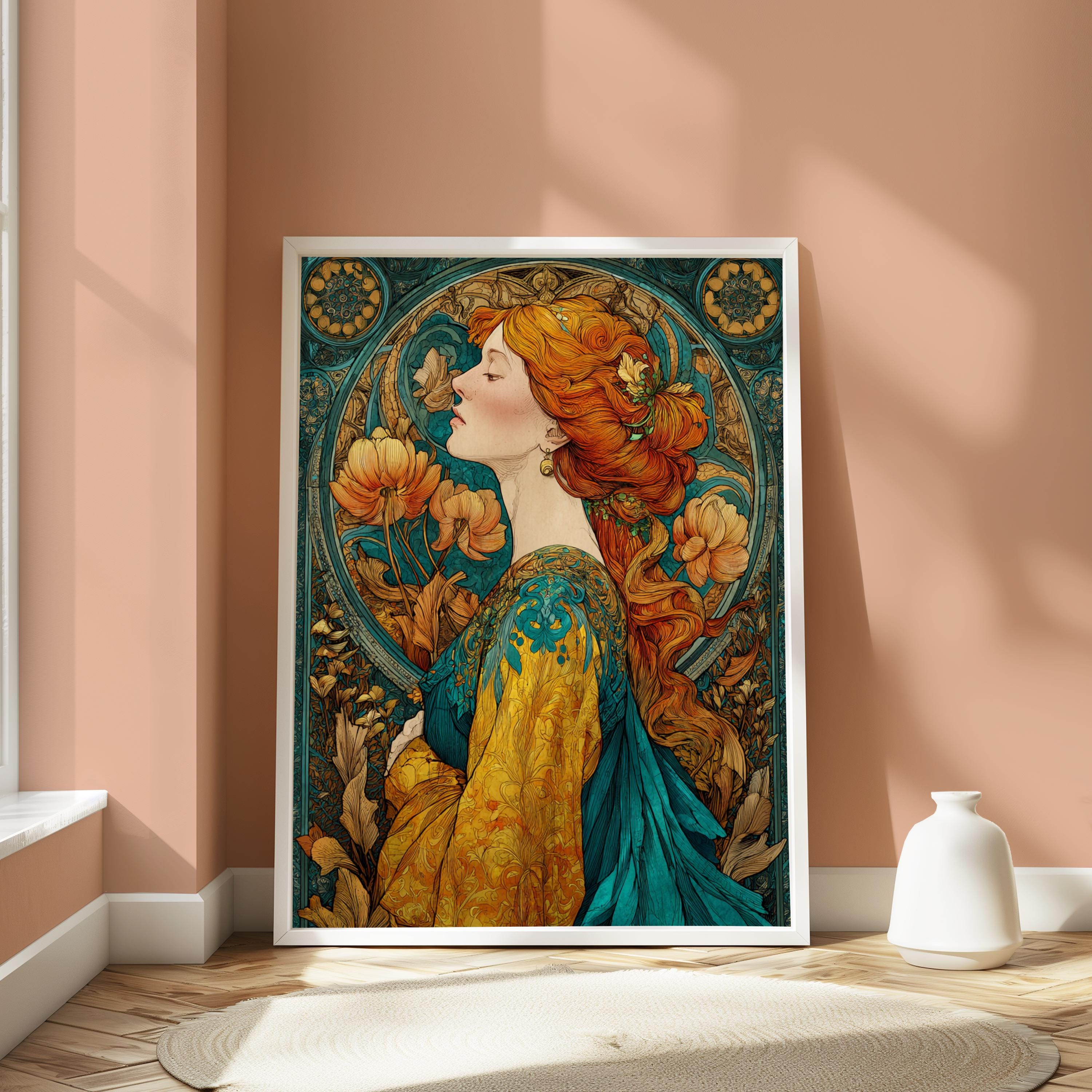 Art Nouveau Goddess Wall Art, William Morris Style Canvas, Vintage Floral Portrait Decor, Elegant Home Accent, Gift for Home Decor Lovers