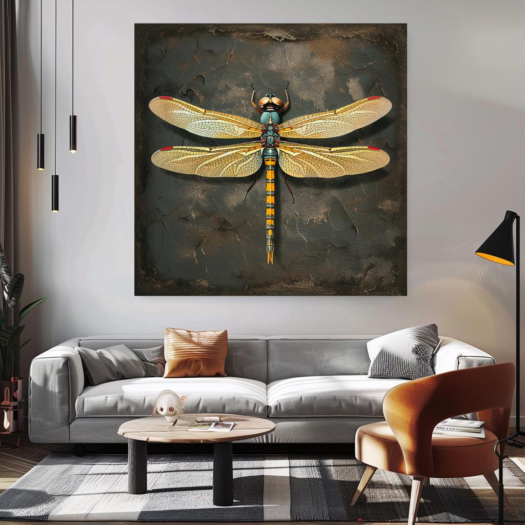 Vintage Dragonfly Canvas Wall Art, Garden Dragonfly Painting, Dragonfly Art Ready to Hang Home Decor, Dragonfly Gift