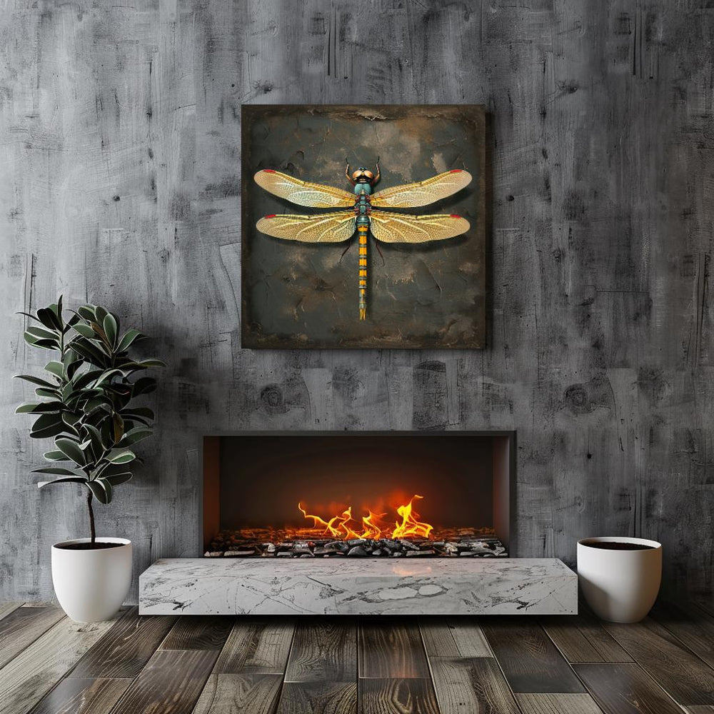 Vintage Dragonfly Canvas Wall Art, Garden Dragonfly Painting, Dragonfly Art Ready to Hang Home Decor, Dragonfly Gift