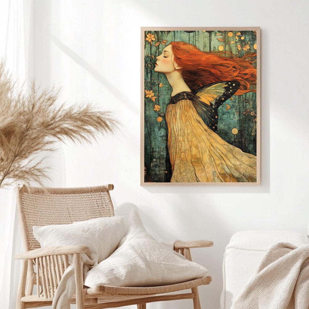 Enchanted Fairy Woman Framed Canvas, Whimsical Butterfly Wings Art, Mystical Fantasy Wall Decor, Ethereal Nature Print, Boho Woodland Accent