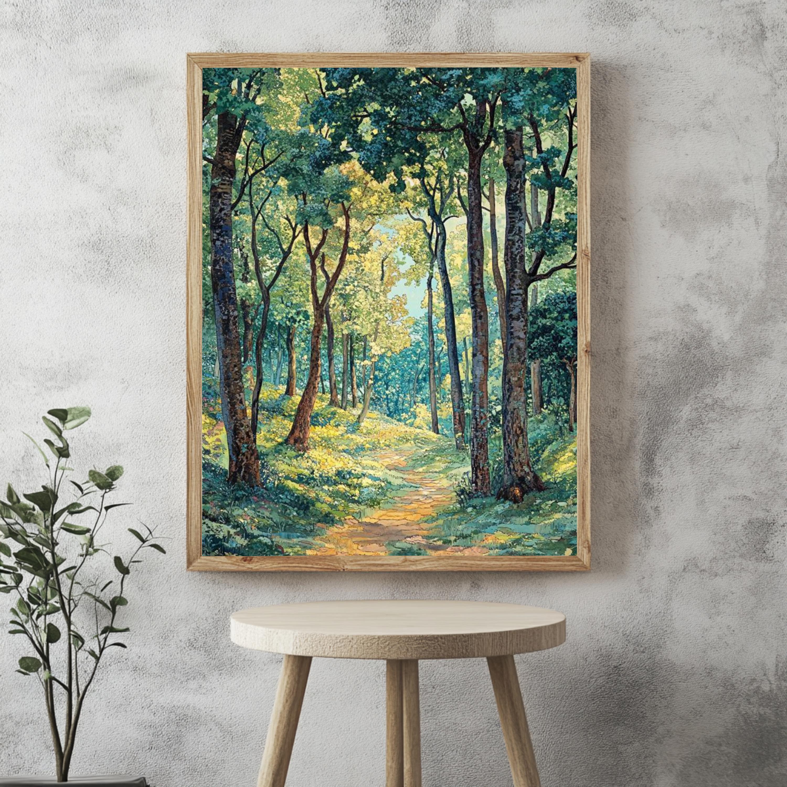 William Morris Sunlit Forest Path Framed Canvas, Peaceful Nature Landscape Wall Art, Serene Woodland Trail Print, Cottagecore Tree Decor