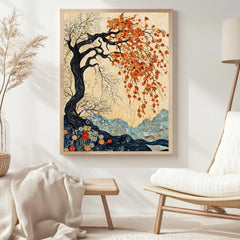 Willow Tree Wall Art, William Morris Inspired Seasonal Canvas, Autumn and Spring Dual Tree Print, Wooden Framed Nature Home Decor