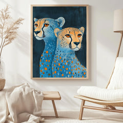 Blue and Orange Cheetah Canvas, Framed Jungle Wall Art, Colorful Safari Poster, Bold Animal Decor, Modern Safari Wall Decor, Eclectic Art