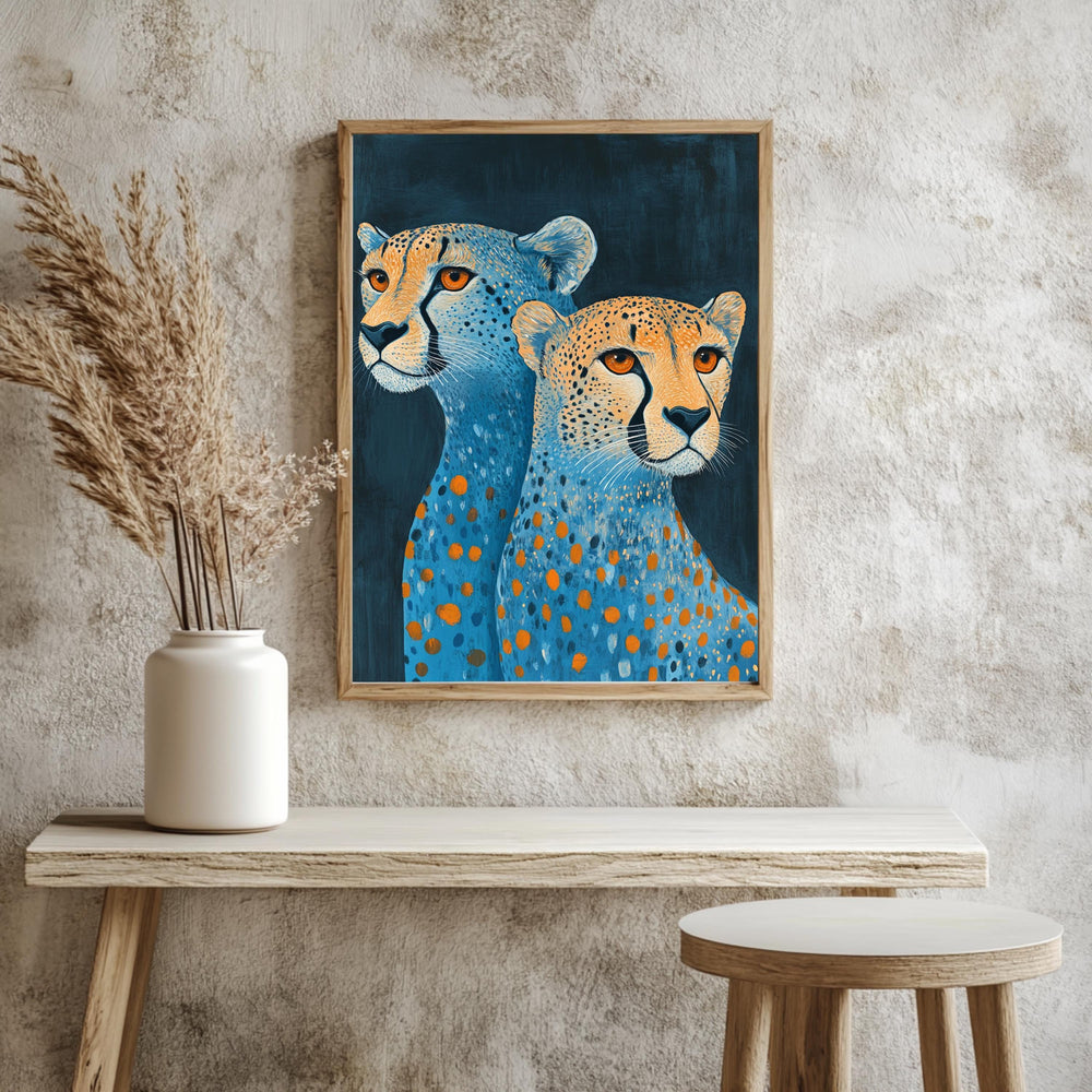 Blue and Orange Cheetah Canvas, Framed Jungle Wall Art, Colorful Safari Poster, Bold Animal Decor, Modern Safari Wall Decor, Eclectic Art