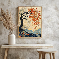 Willow Tree Wall Art, William Morris Inspired Seasonal Canvas, Autumn and Spring Dual Tree Print, Wooden Framed Nature Home Decor