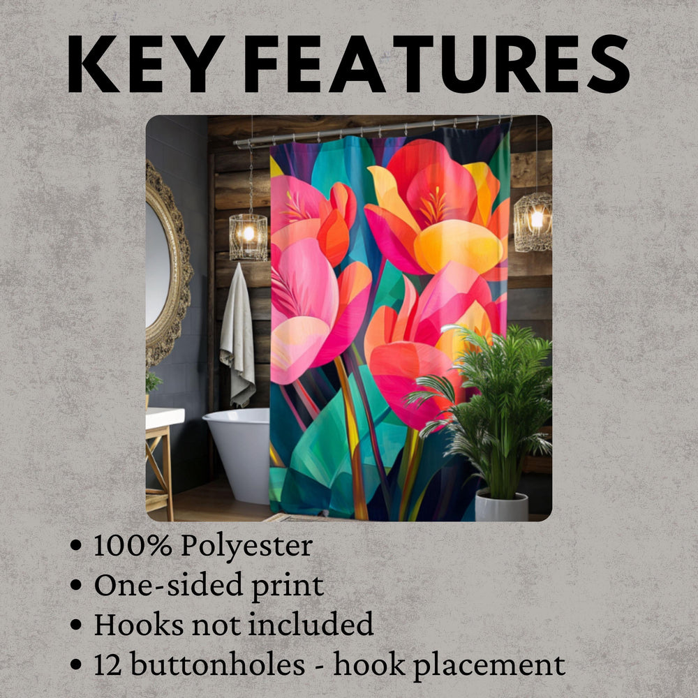 Tropical Flowers Shower Curtain, Vibrant Design Bathroom Décor, Lively Curtain Print, Floral Dorm Decoration