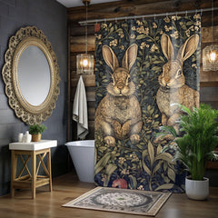 William Morris Inspired Rabbit Design Shower Curtain, Bathroom Dorm Decor, Artistic Bunny Curtain Print
