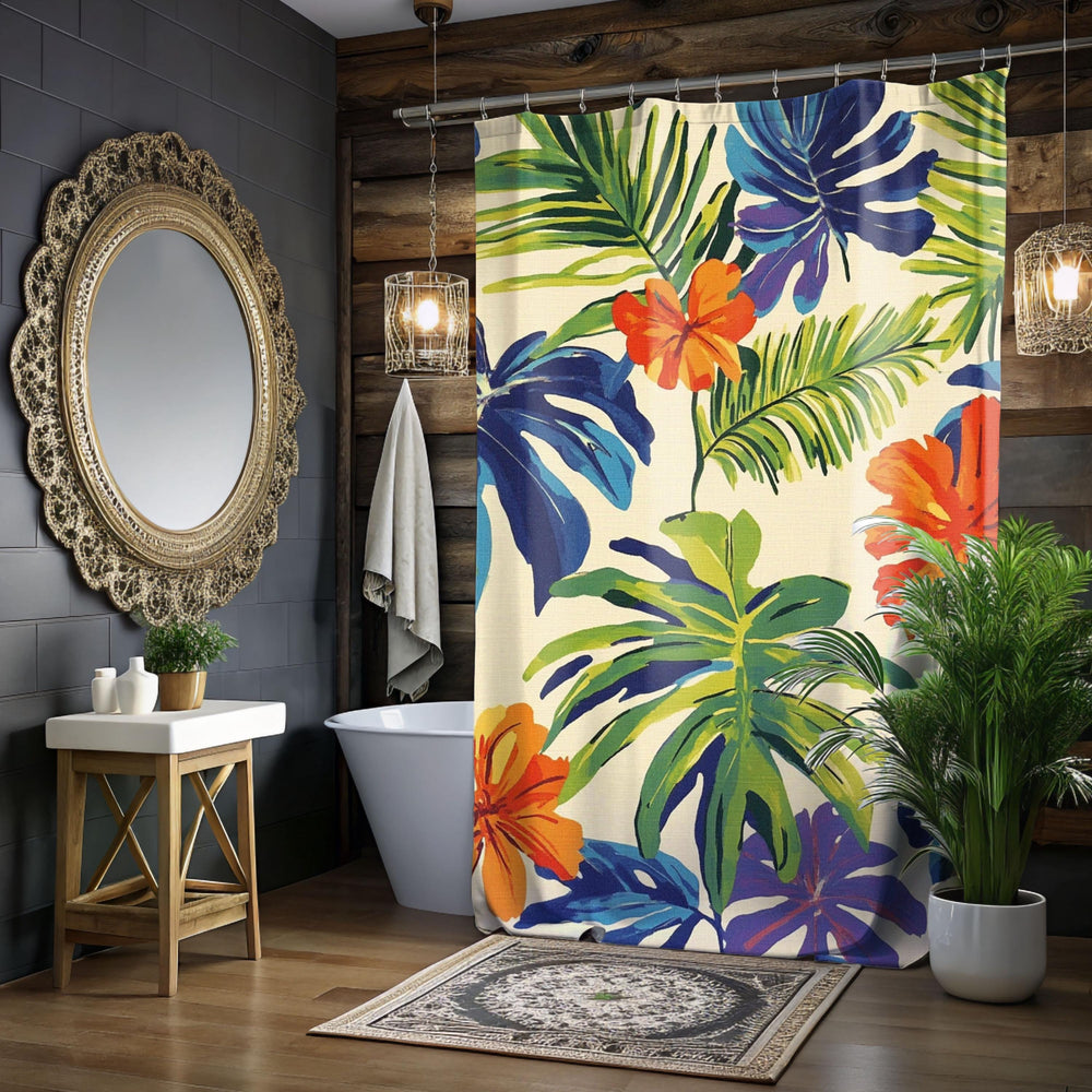 Tropical Pattern Shower Curtain, Tommy Bahama Inspired Design Bathroom Décor, Serene Curtain Print, Dorm Decoration