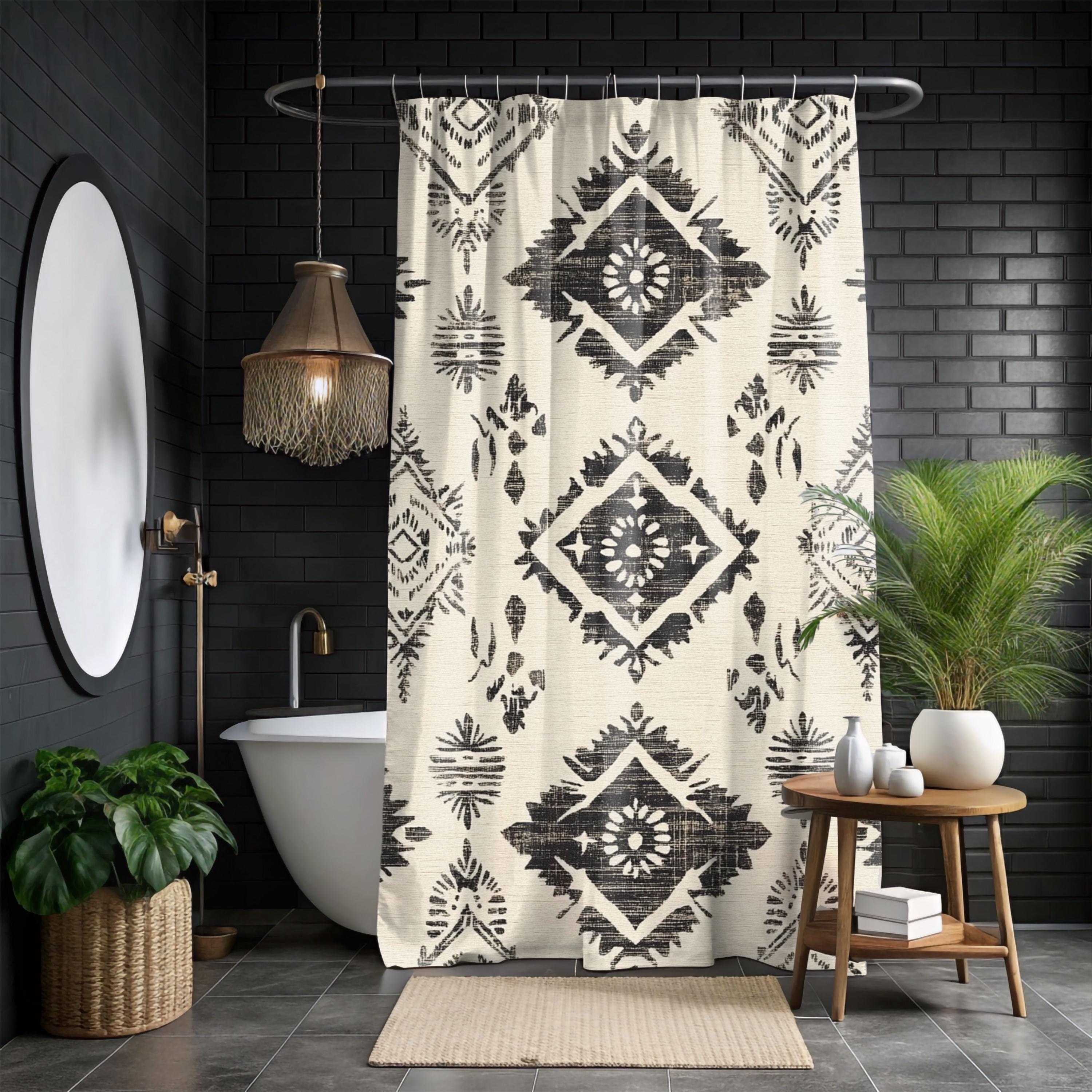 Boho Pattern Neutral Shower Curtain, Neutral Earthy Bathroom Decor, Minimalist Dorm Decor, Boho Curtain Print