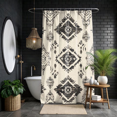 Boho Pattern Neutral Shower Curtain, Neutral Earthy Bathroom Decor, Minimalist Dorm Decor, Boho Curtain Print