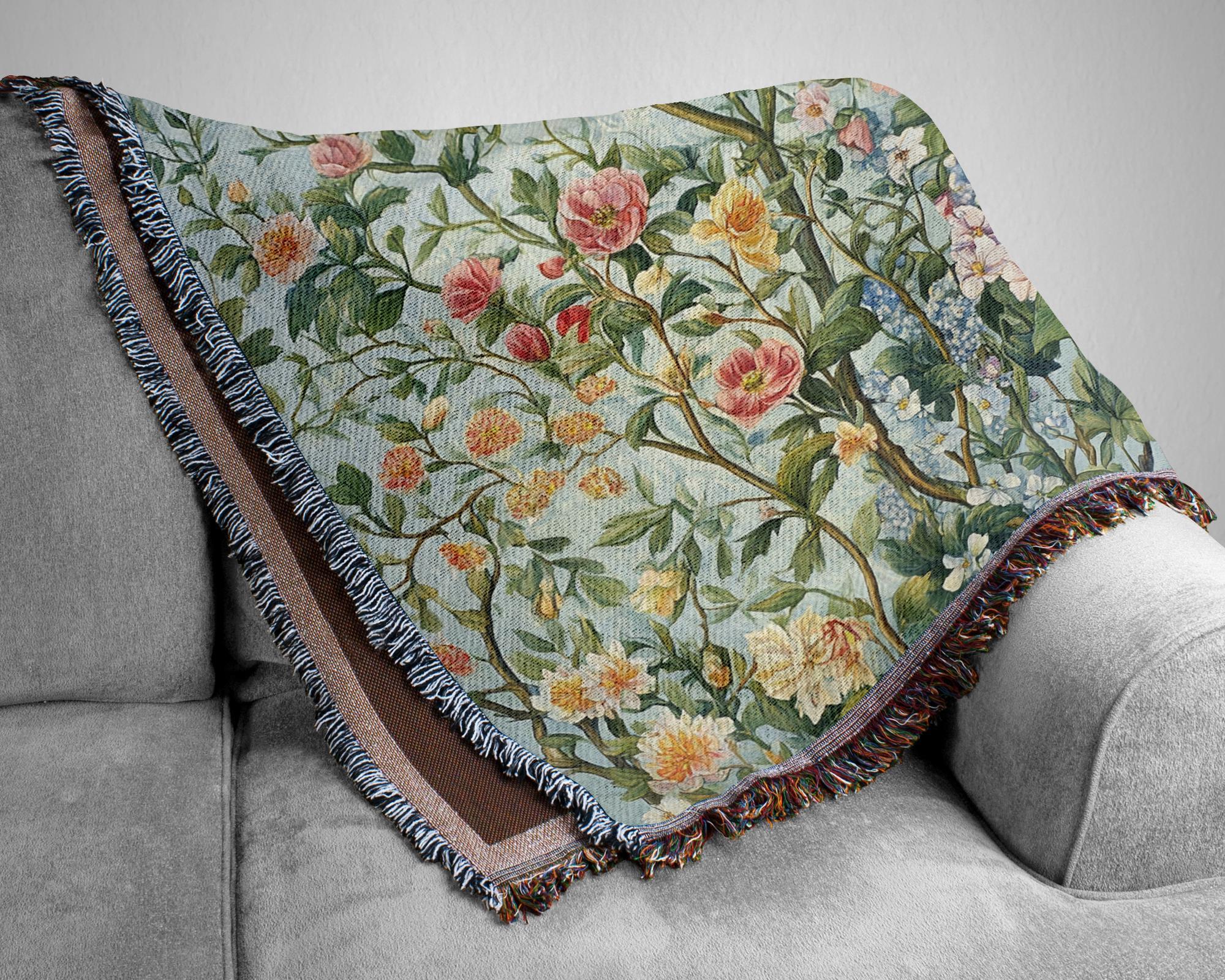 Morris Inspired Throw Blanket, Spring Flowers Blanket, William Morris Inspired Woven Blanket, Vintage Blanket, Floral Picnic Blanket
