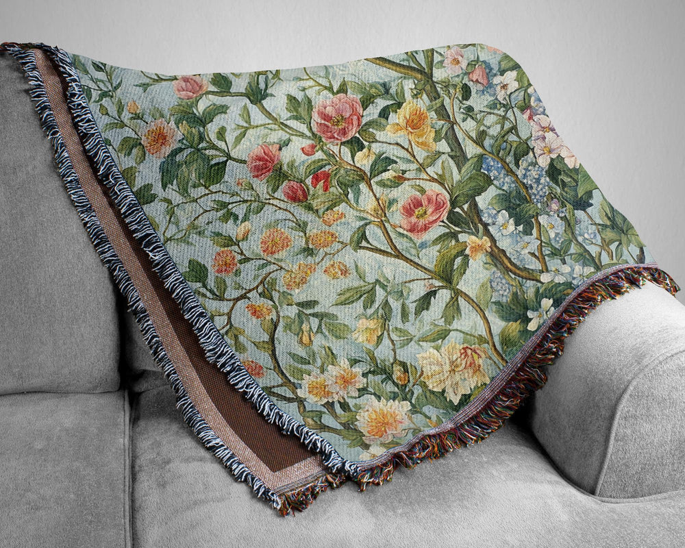 Morris Inspired Throw Blanket, Spring Flowers Blanket, William Morris Inspired Woven Blanket, Vintage Blanket, Floral Picnic Blanket