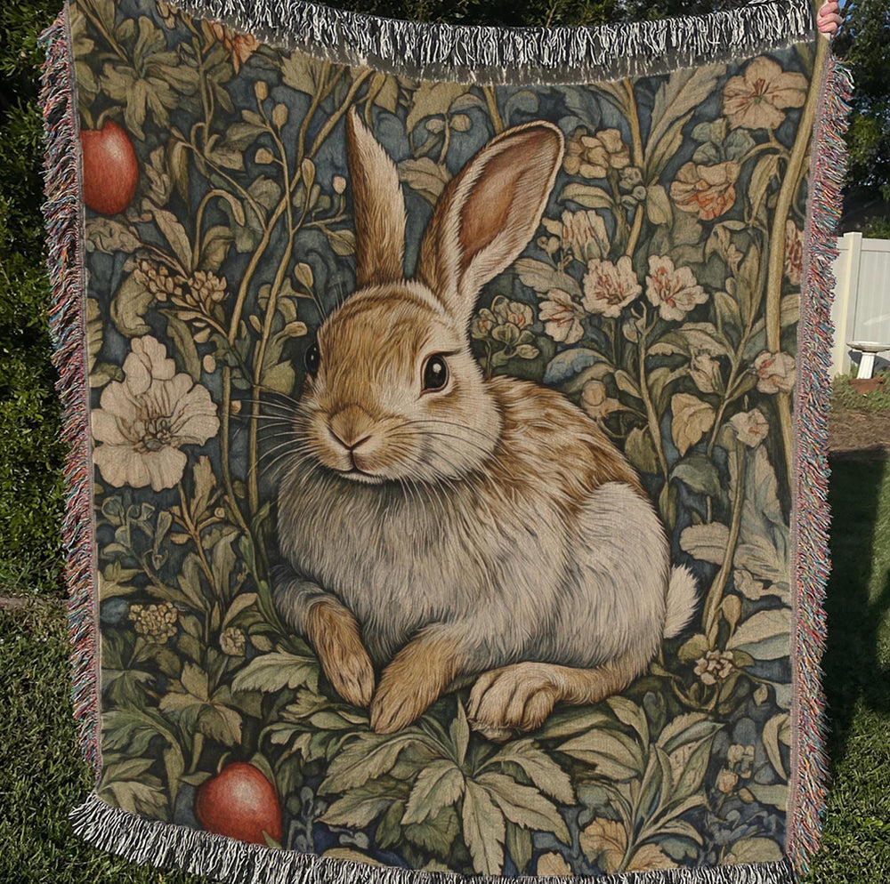 Vintage Rabbit Throw Blanket, Woodland Bunny Woven Blanket, Cozy Grandma Reading Blanket, Picnic Blanket, Living Room Couch Bed Blanket
