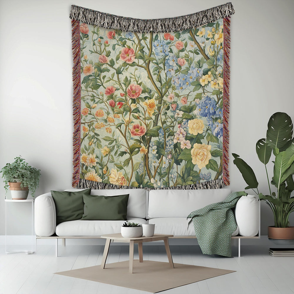 Morris Inspired Throw Blanket, Spring Flowers Blanket, William Morris Inspired Woven Blanket, Vintage Blanket, Floral Picnic Blanket