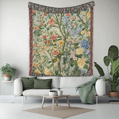 Morris Inspired Throw Blanket, Spring Flowers Blanket, William Morris Inspired Woven Blanket, Vintage Blanket, Floral Picnic Blanket