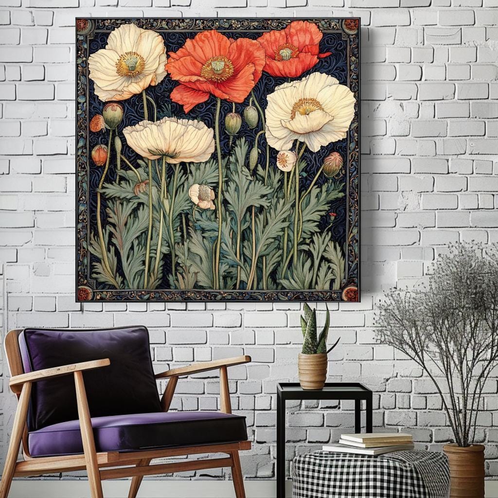 Floral William Morris Wall Art, Vintage Wall Art, Living Room Wall Art, Floral Wall Art, Above Bed Decor, Morris Inspired Wall Canvas