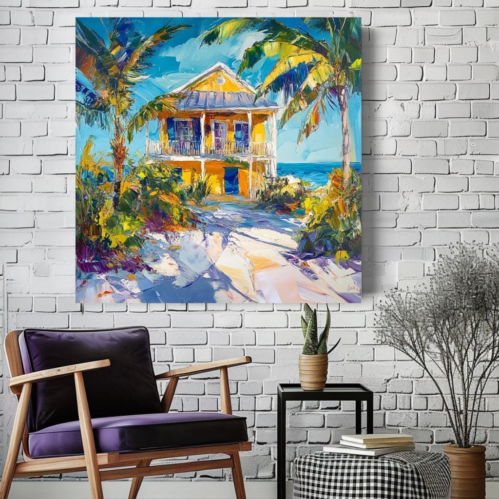 Beach House Wall Canvas, Above Bed Decor, Beach Canvas Wall Art, Botanical Wall Art, Beachy Wall Art Print, Aesthetic Wall Art Decor