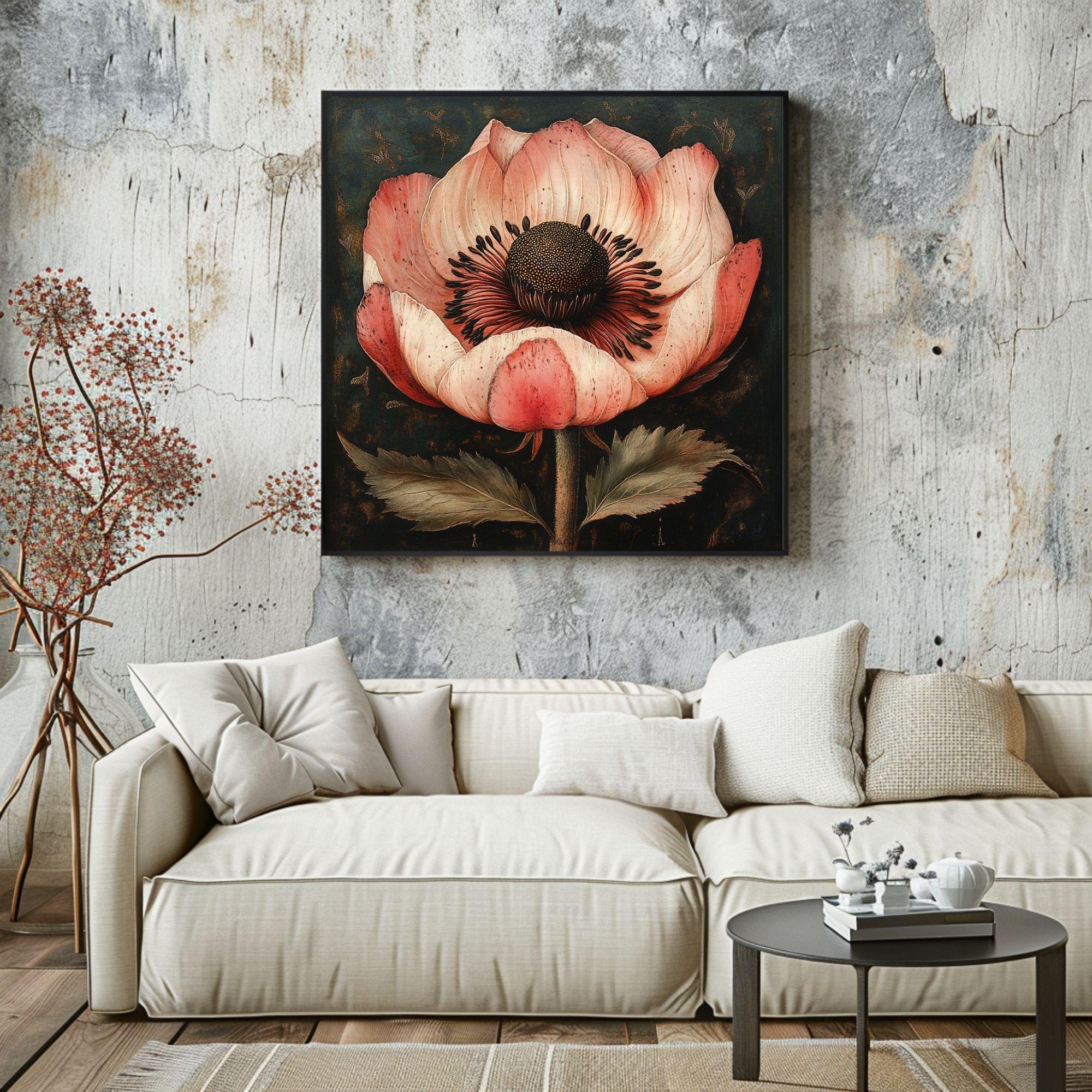 Botanical Canvas Art, Vintage Botanical Horizontal Canvas Art, Rustic Nature-Inspired Artwork, Cottagecore Botanical Print