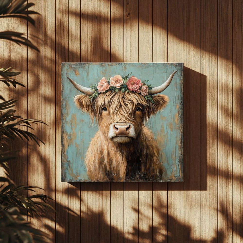 Highland Cow Wall Art, Rustic Cow Print, Highland Cattle Framed Canvas Print, Country Western Living Room Decor, Rustic Farm Animal