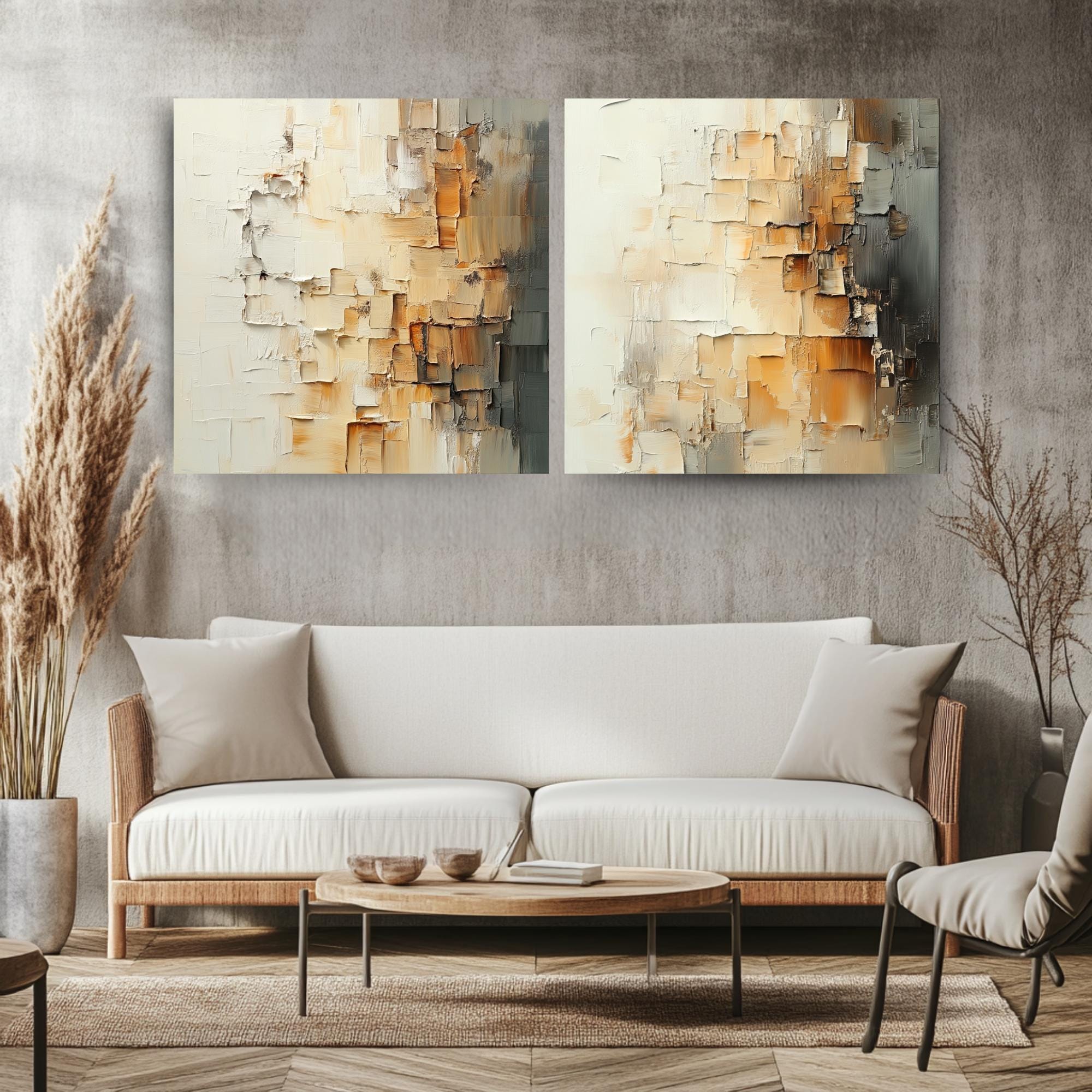 Neutral Textured Wall Art, Set of 2 Abstract Canvas Prints, Modern Neutral Artwork Set, Minimalist Textured Look Wall Art Decor
