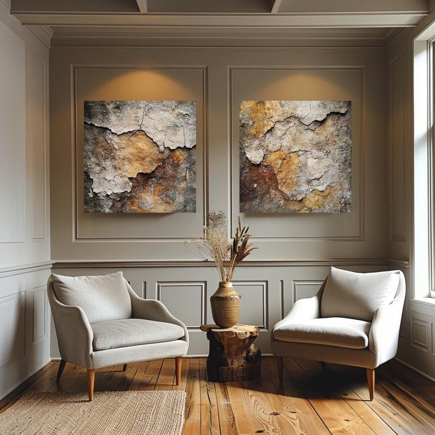 Rustic Abstract Wall Decor, Abstract Wall Art, Set of 2 Wall Art, Large Wall Art, Square Wall Art, Aesthetic Wall Art, Bedroom Decor