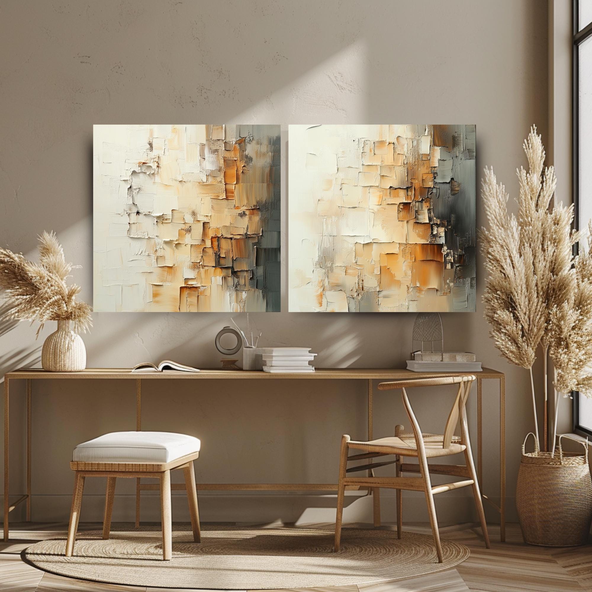 Neutral Textured Wall Art, Set of 2 Abstract Canvas Prints, Modern Neutral Artwork Set, Minimalist Textured Look Wall Art Decor