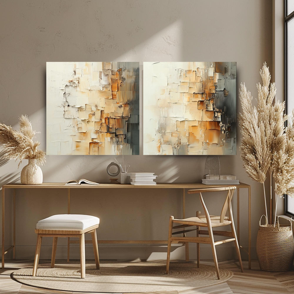 Neutral Textured Wall Art, Set of 2 Abstract Canvas Prints, Modern Neutral Artwork Set, Minimalist Textured Look Wall Art Decor