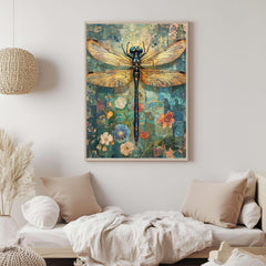 William Morris Dragonfly Framed Canvas Art, Vintage Botanical Insect Wall Decor, Wooden Canvas Aesthetic Decor, Nature Inspired Home Gallery