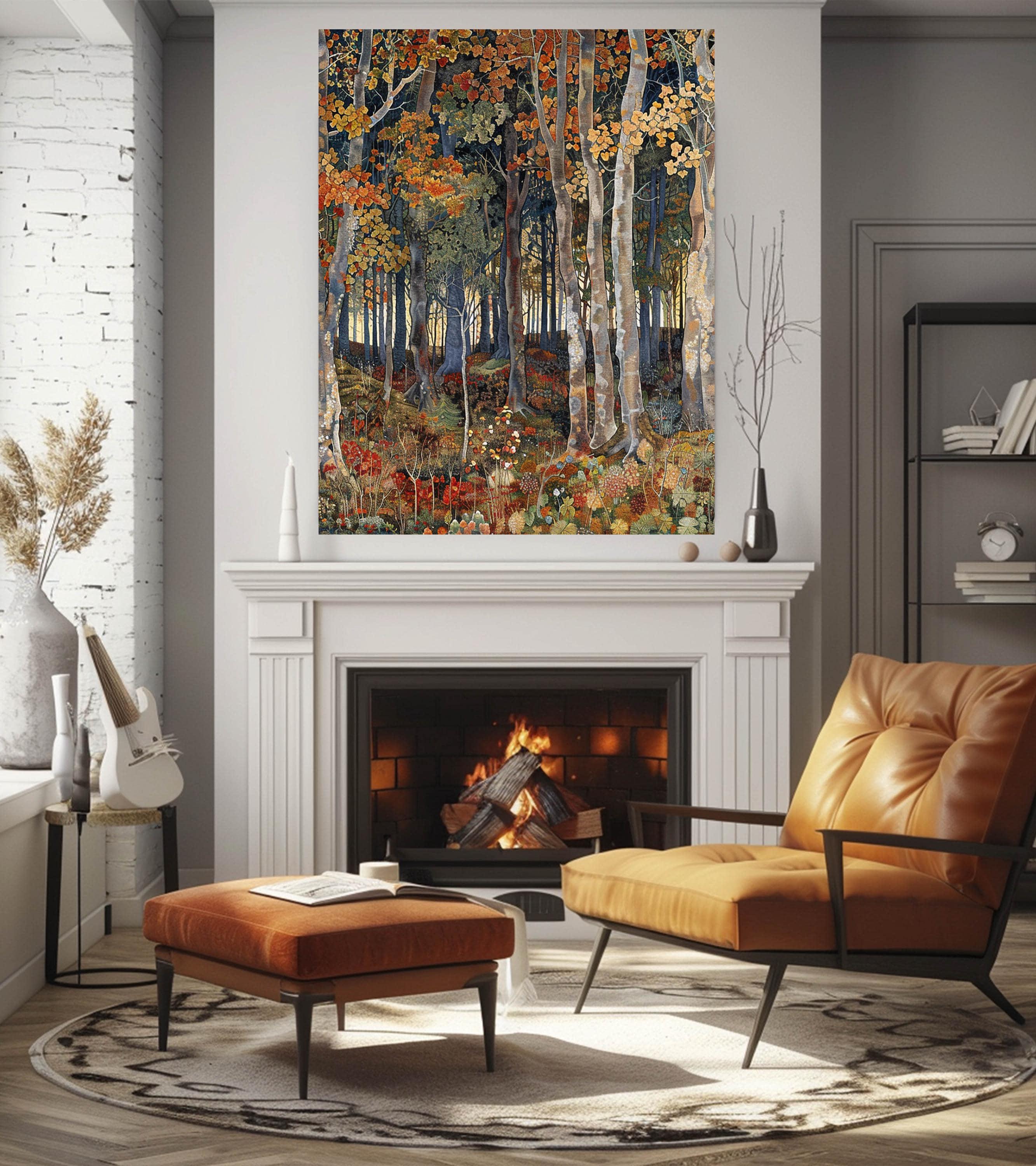 William Morris Inspired Autumn Forest Canvas Wall Art, Fall Painting, Vintage Botanical Art, Rustic Autumn Decor, Nature-Inspired Home Decor