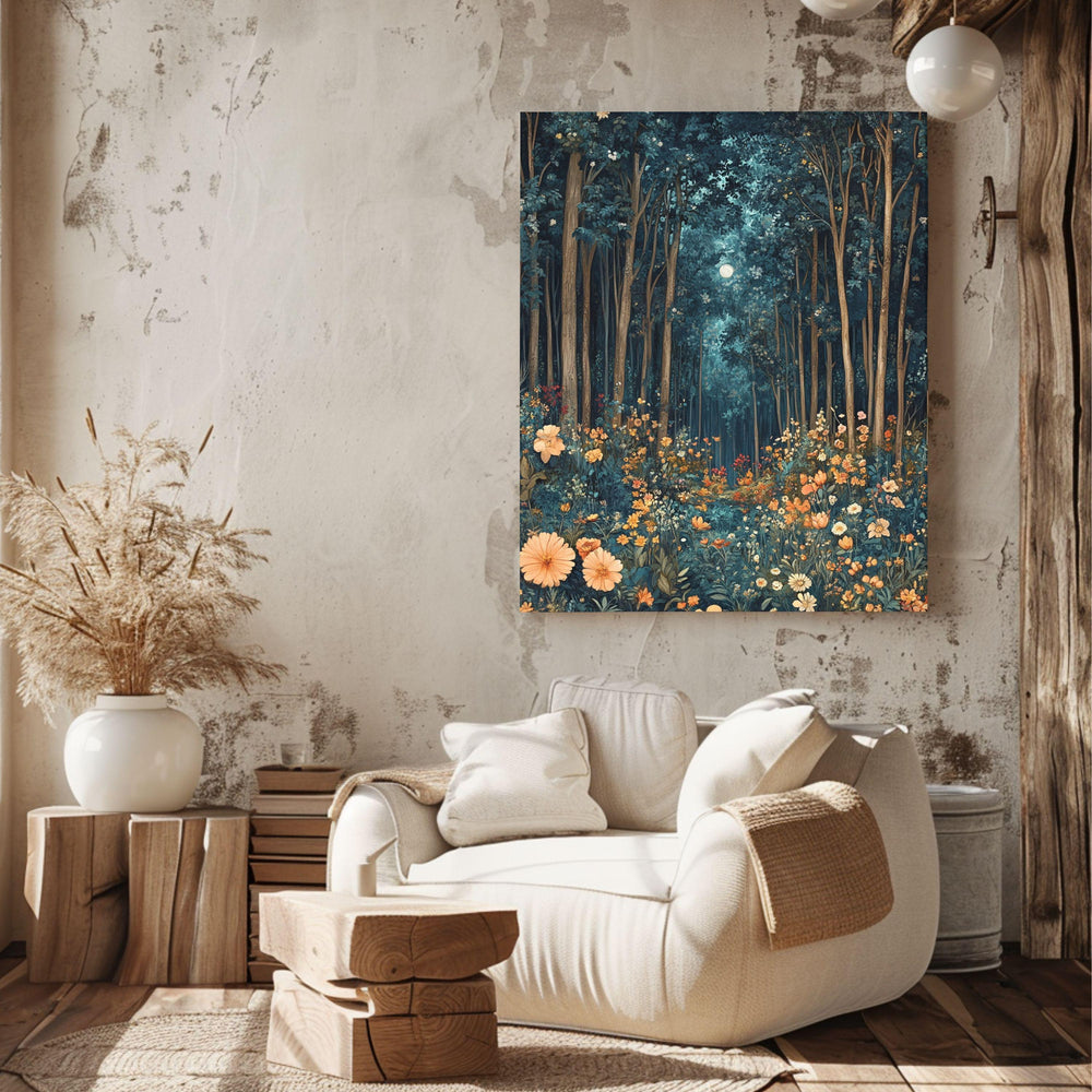 Morris Inspired Mystical Forest Canvas Art, William Morris Wall Art, Nature Lover Gift, Magical Forest Art Print, Fantasy Wall Decor