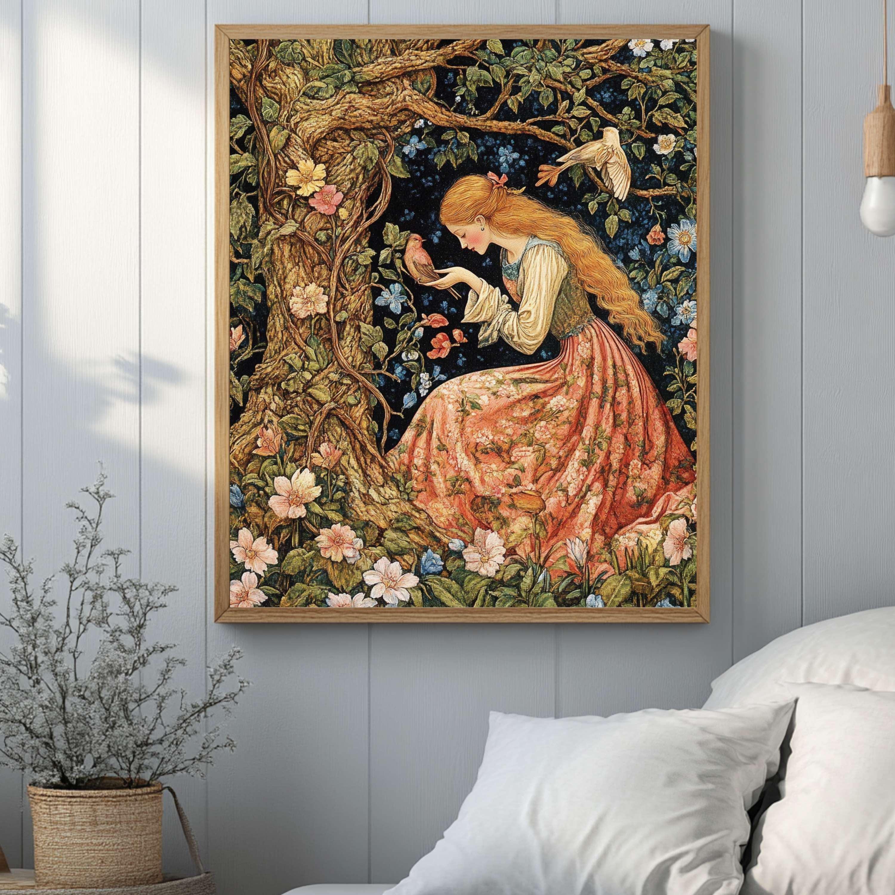 Springtime William Morris Style Wooden Framed Canvas Art, Vintage Floral Botanical Print, Nature Inspired Home Gallery, Boho Wall Décor