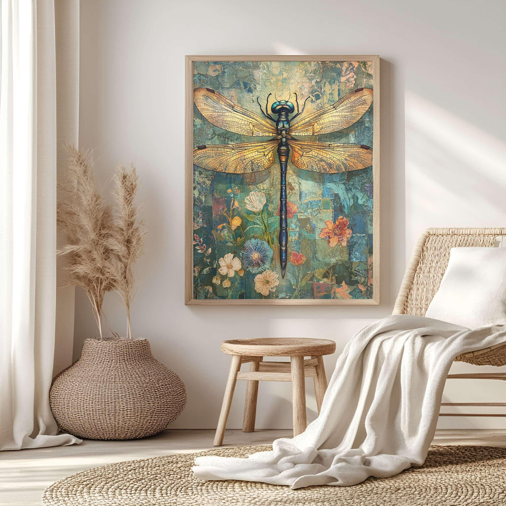 William Morris Dragonfly Framed Canvas Art, Vintage Botanical Insect Wall Decor, Wooden Canvas Aesthetic Decor, Nature Inspired Home Gallery