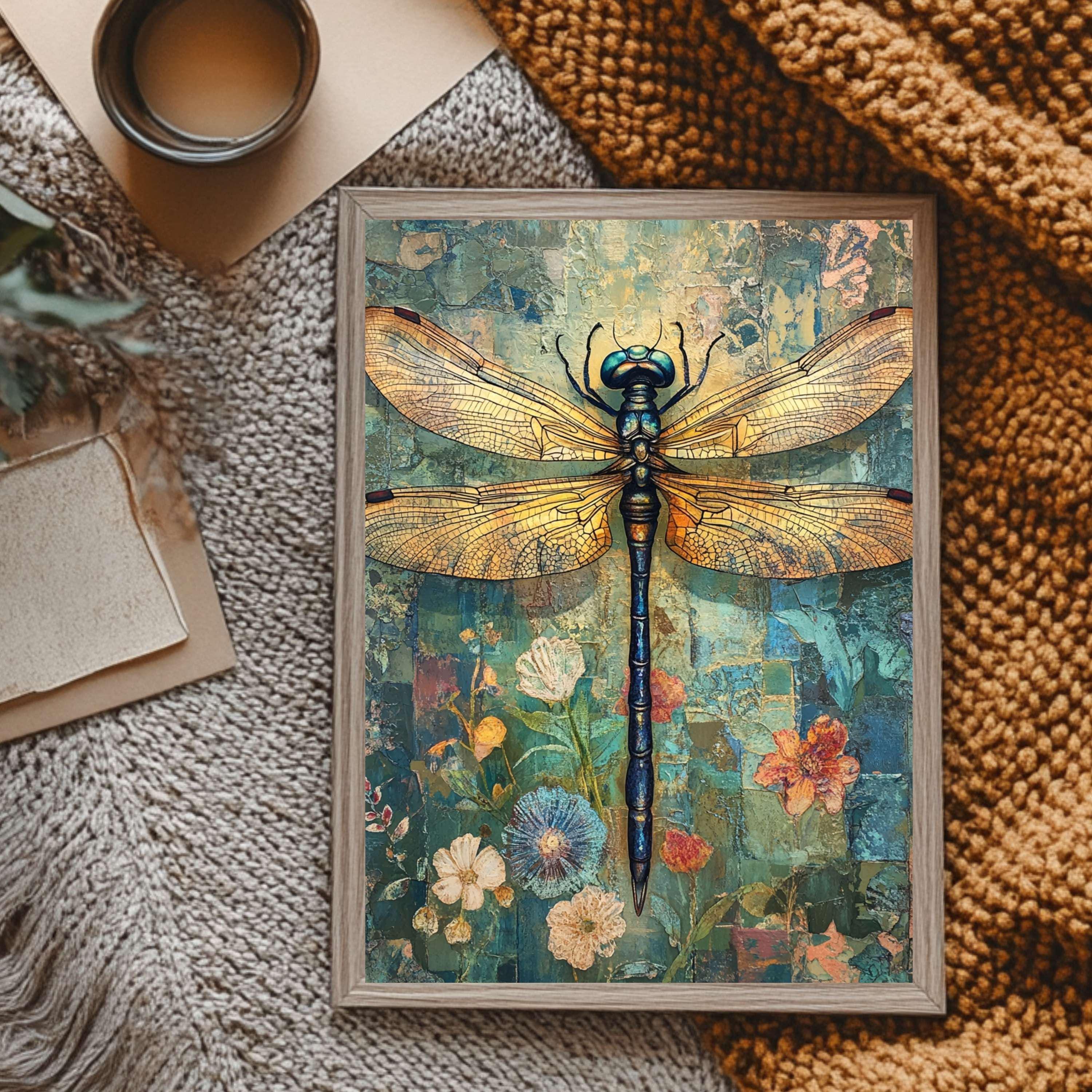 William Morris Dragonfly Framed Canvas Art, Vintage Botanical Insect Wall Decor, Wooden Canvas Aesthetic Decor, Nature Inspired Home Gallery