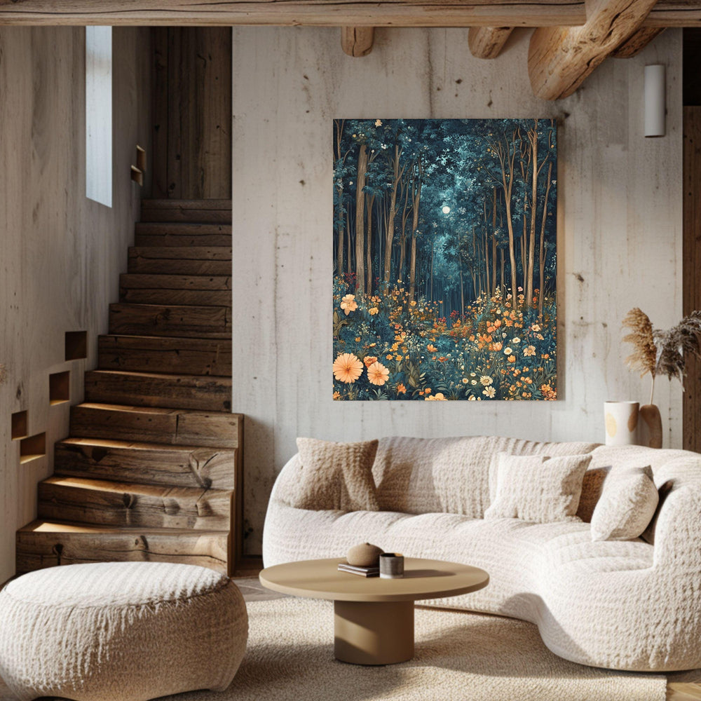 Morris Inspired Mystical Forest Canvas Art, William Morris Wall Art, Nature Lover Gift, Magical Forest Art Print, Fantasy Wall Decor